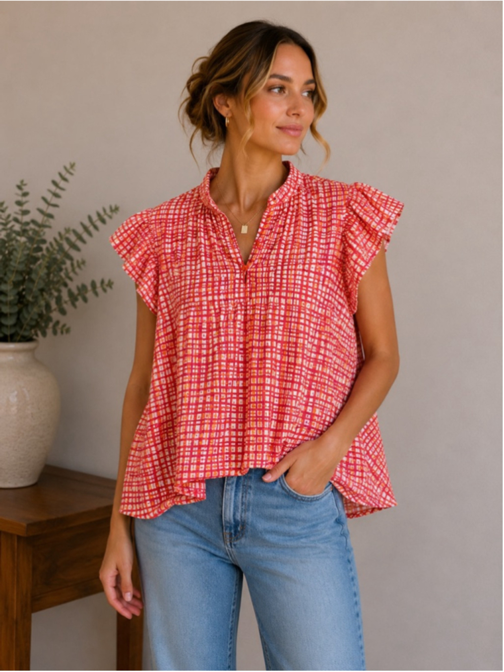 Women's Nine West Dress XS Orange Plaid Summer
